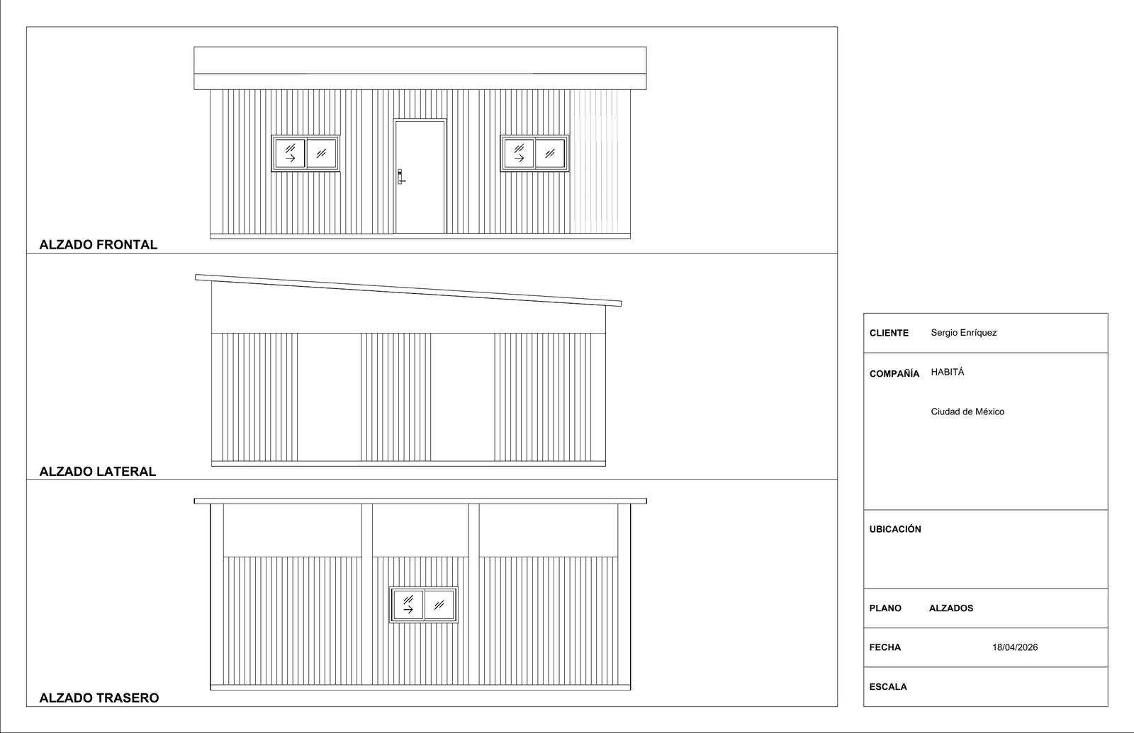 Alzados arquitectónicos - frontal, lateral y trasero