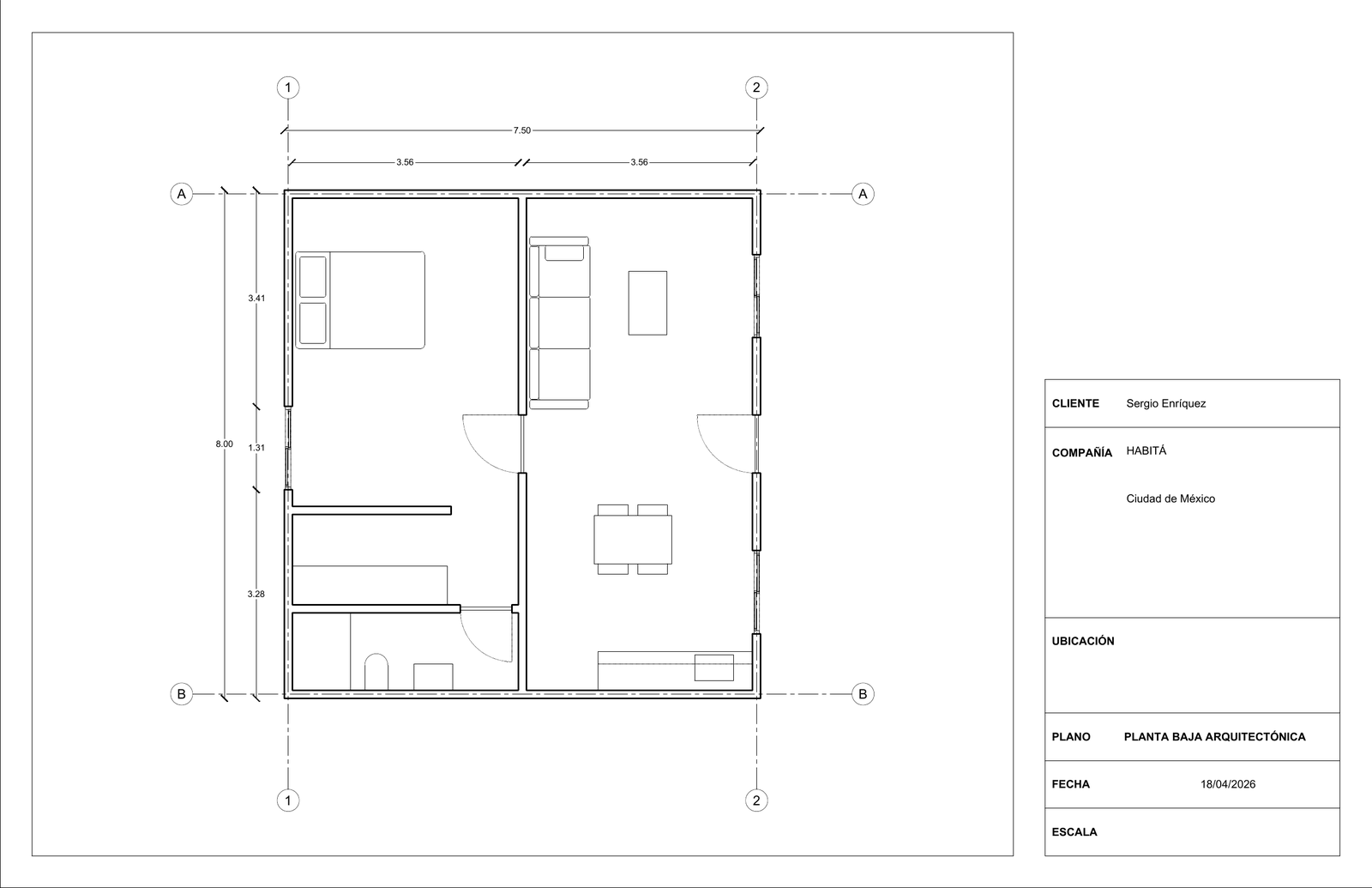 Planta baja arquitectónica - casa muestra Habitá+